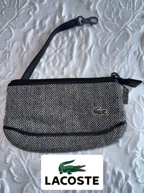 Lacoste SLG 2 bag wristlet cosmetic pouch - black and white tweed Herringbone